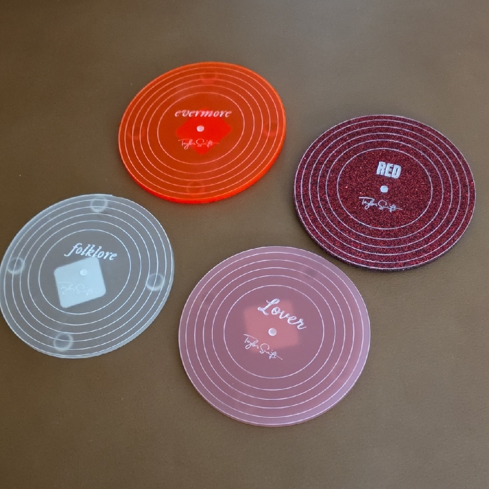 Taylor Swift Album Vinyl Coaster Set - Red, Orange, Pink, White